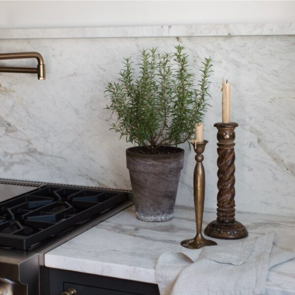 Marble Kitchen Counter with Potted Herb