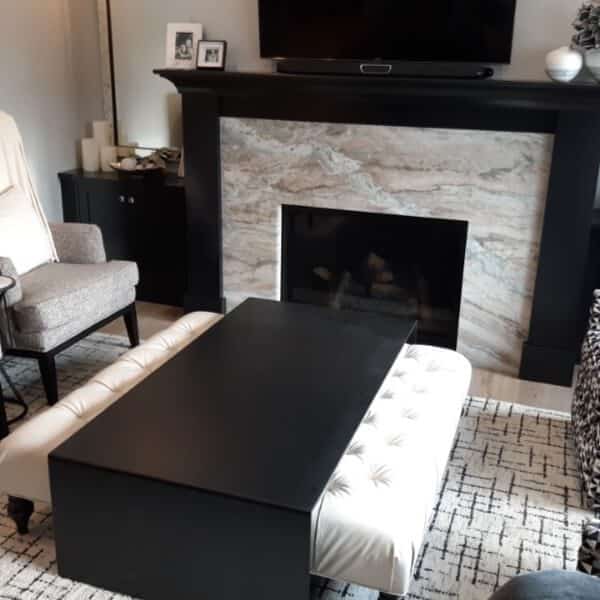 Modern Living Room with Granite Fireplace