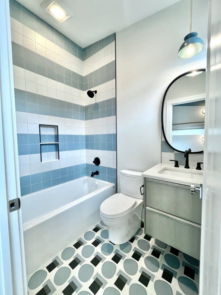 Modern Bathroom with Blue Tile Accents