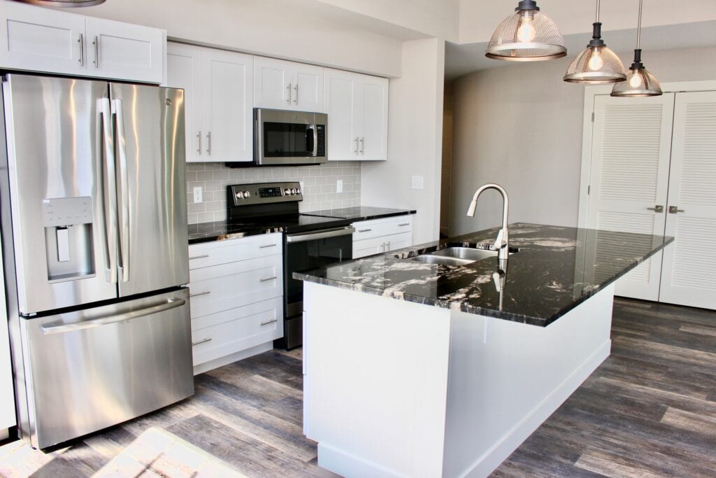 Modern kitchen with granite countertops