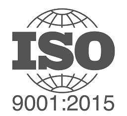 ISO 9001:2015 quality management system certification badge.