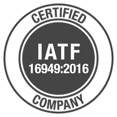 IATF 16949:2016 certified company badge for automotive quality.