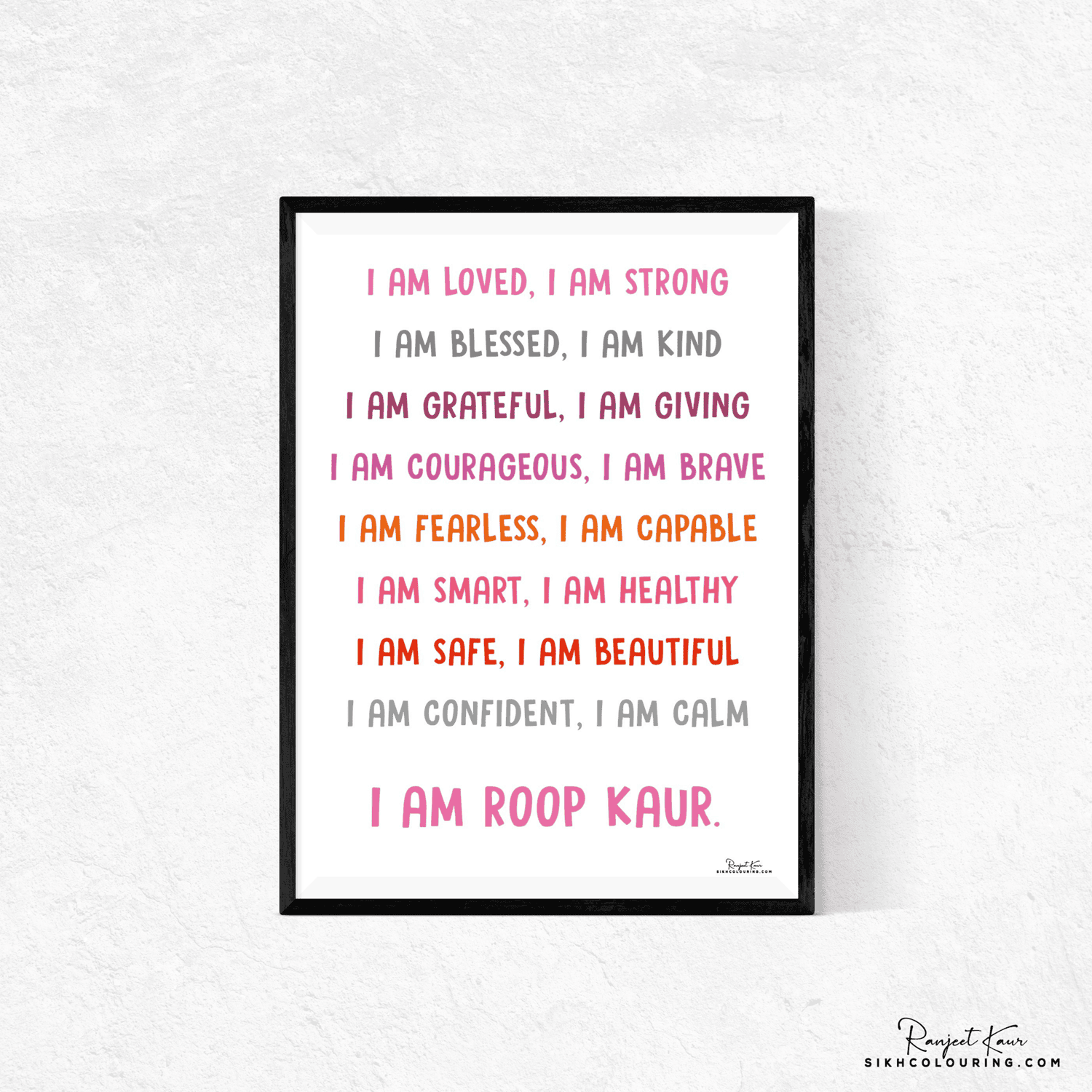 sikh wall art affirmation pink