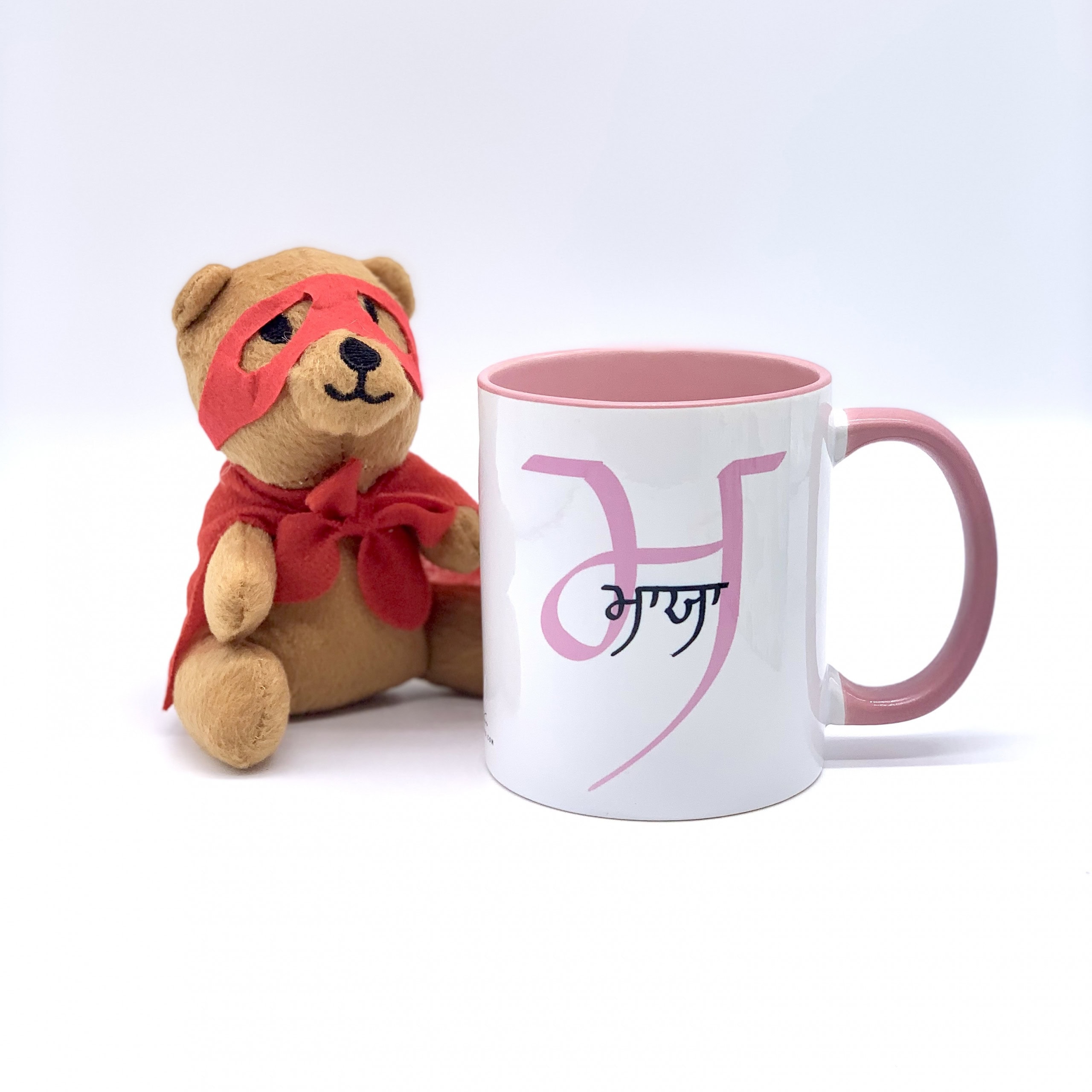 White Personalised Mug with Pink Handle and Teddy Bear