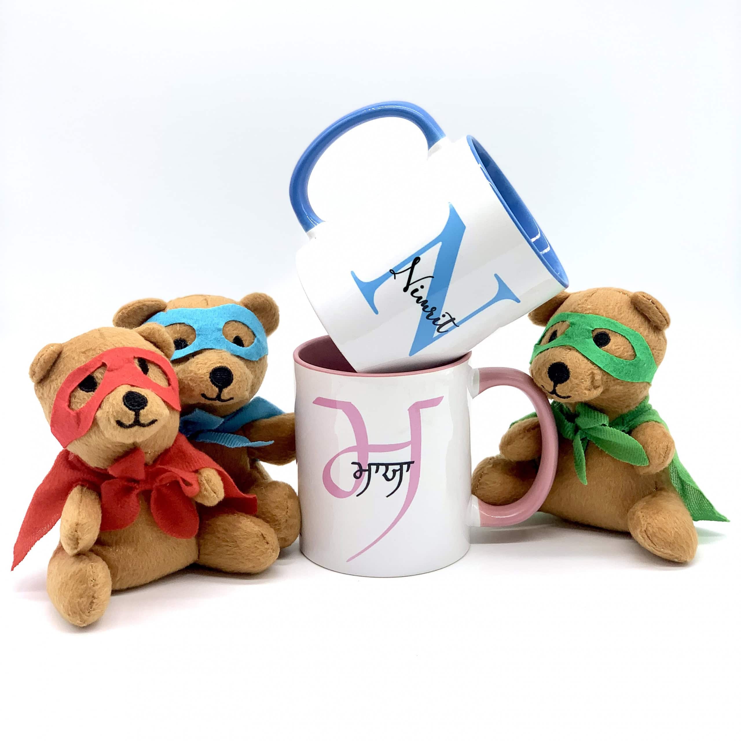 Two Personalised Punjabi Mugs with teddy bears