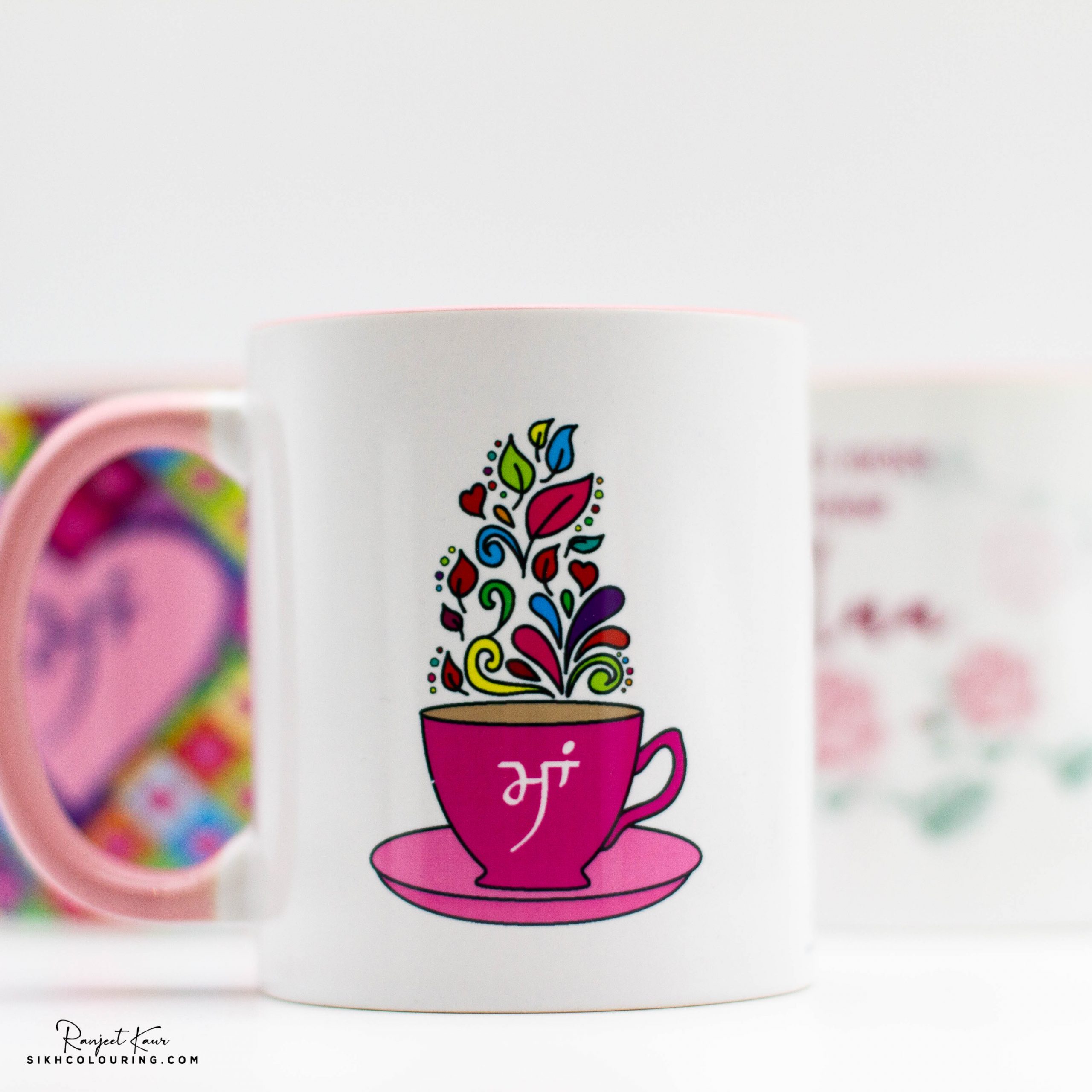 mug with tea pot and words ma in punjabi