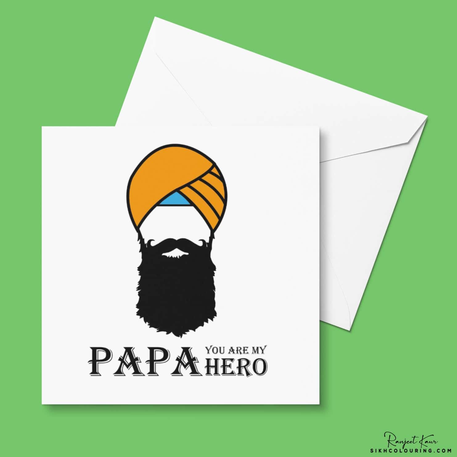 greeting card with illustration of sikh man with yellow turban