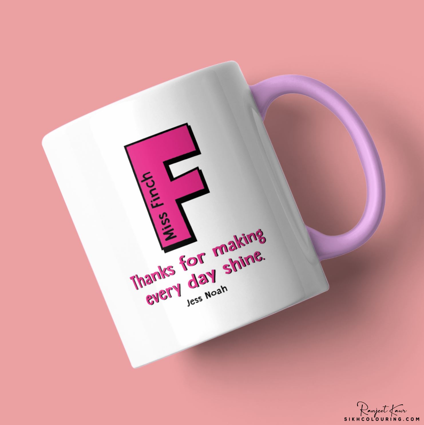 A personalised pink mug for teachers