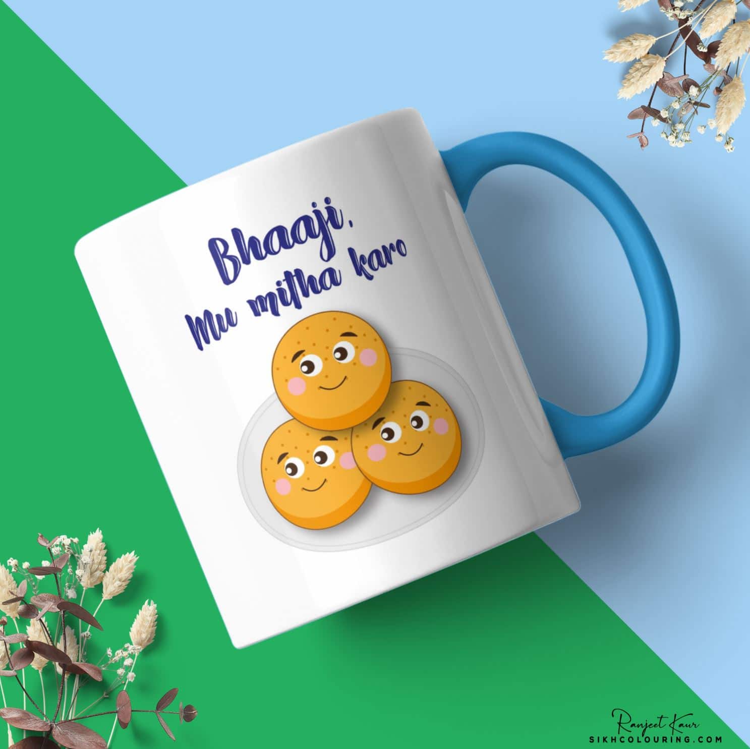 blue bhaji mug