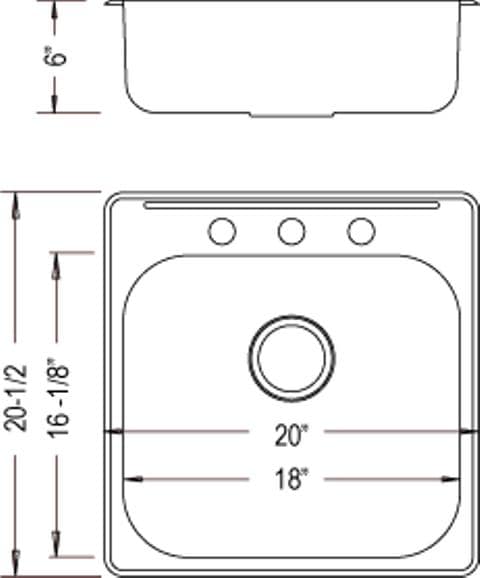 Detailed diagram of a stainless steel kitchen sink with dimensions and installation features.