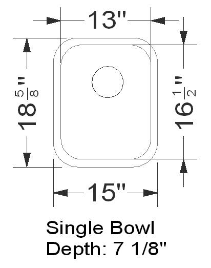 Undermount stainless steel single bowl kitchen sink with 16 gauge steel.