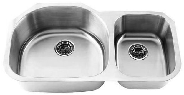 Dual stainless steel kitchen sink with deep basins for modern kitchens.