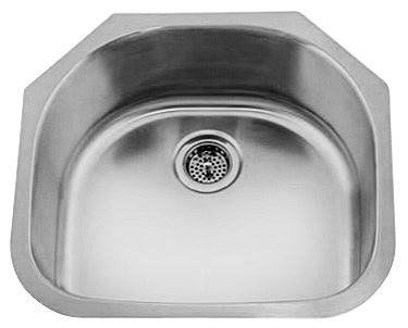 Undermount stainless steel kitchen sink with single bowl and drain.