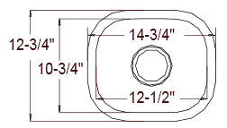 Stainless steel kitchen sink with measurements and drain opening.