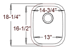Diagram of a stainless steel kitchen sink with measurements in inches.