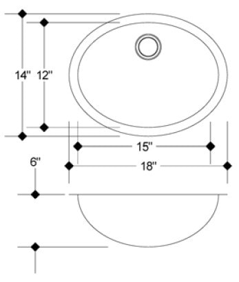 Kitchen sink with detailed measurements for installation and design.