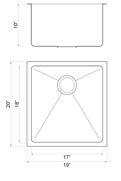 Stainless steel undermount kitchen sink with near-zero radius edges and single bowl design. Perfect.