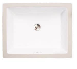 White rectangular kitchen sink with drain hole and smooth edges.