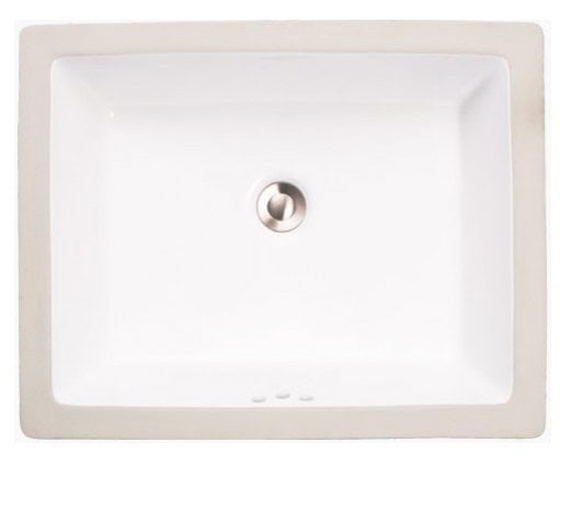 White rectangular kitchen sink with drain hole and smooth edges.