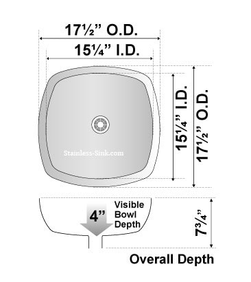 Top view of a stainless steel kitchen sink with detailed measurements.