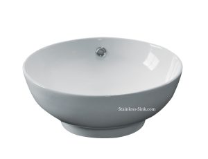 Elegant white ceramic bathroom sink with a smooth, rounded design and a central drain hole.