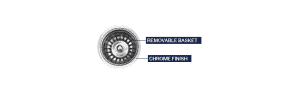 Removable chrome-finished strainer basket for kitchen sinks.
