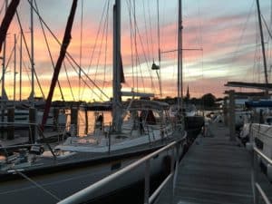 Boat with colorful sunset in Annapolis