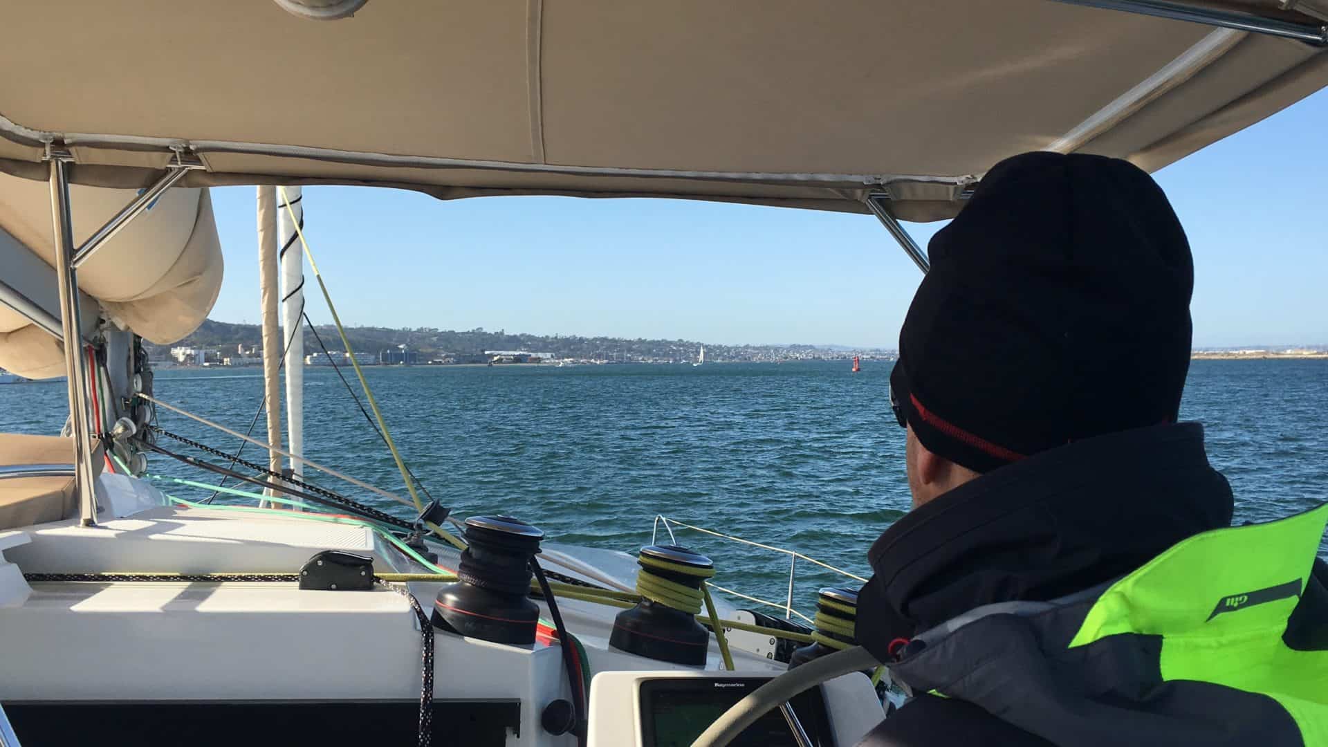 Matt at the helm of a Fountaine Pajot Helia 44