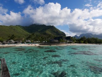 View from our bungalow to land in Tahiti, Mo'orea