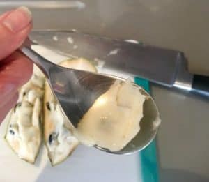chirimoya on a spoon