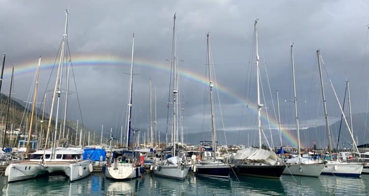 Marina with a lucky rainbow