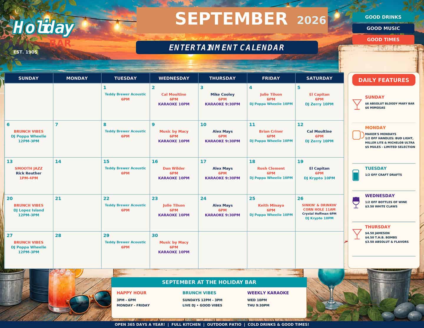 Holiday Bar September 2026 Calendar