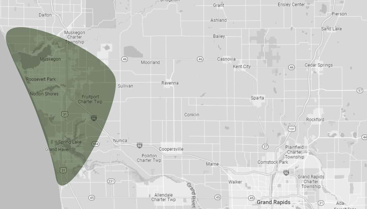 map with outline of service area