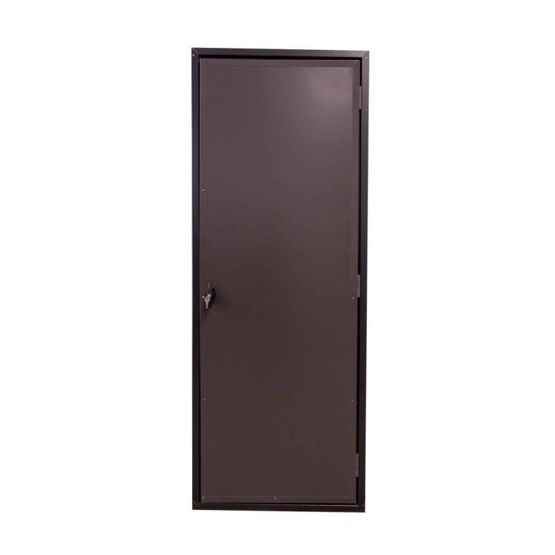 Secure hunting blind door for outdoor concealment and protection. Durable steel construction with lo.