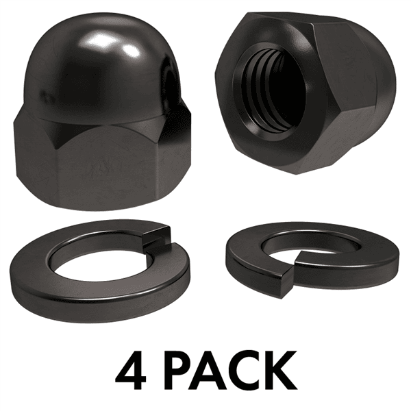 M12 Dome Nut w/Washer - SS316 Black 4pk