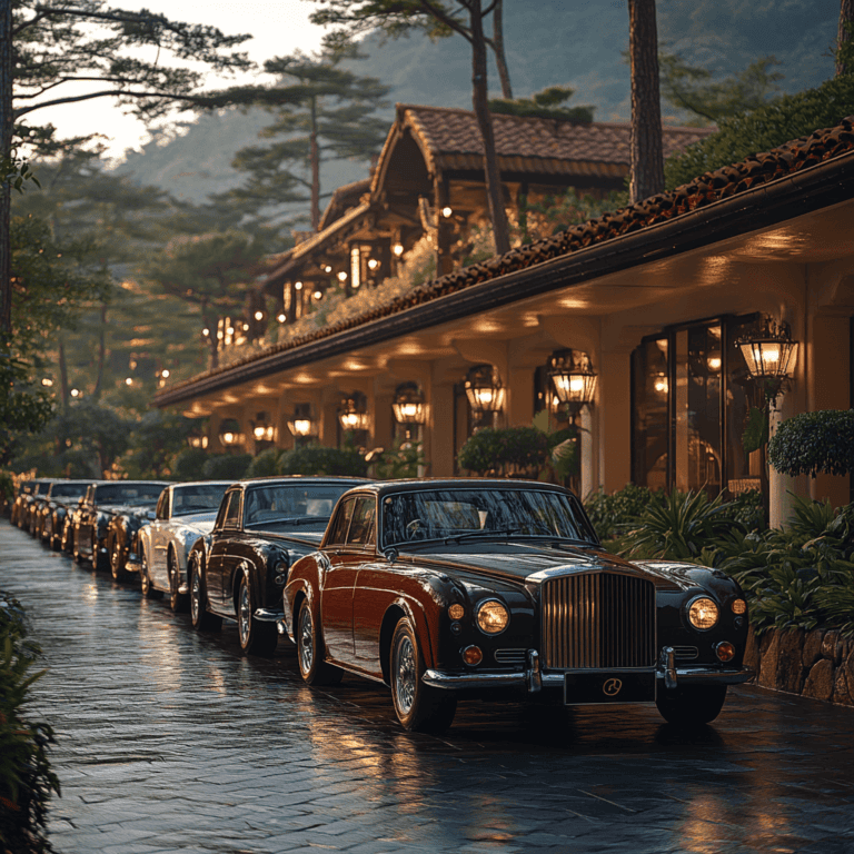 Old British cars parked in line