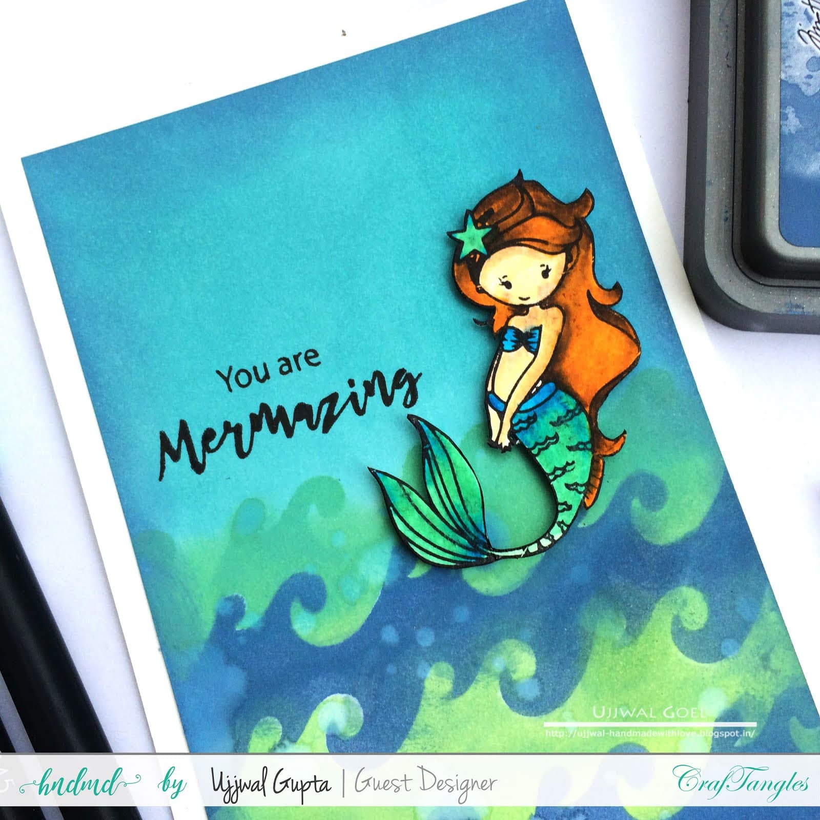 Mermaid cards with distress oxides and craftangles stencils 3