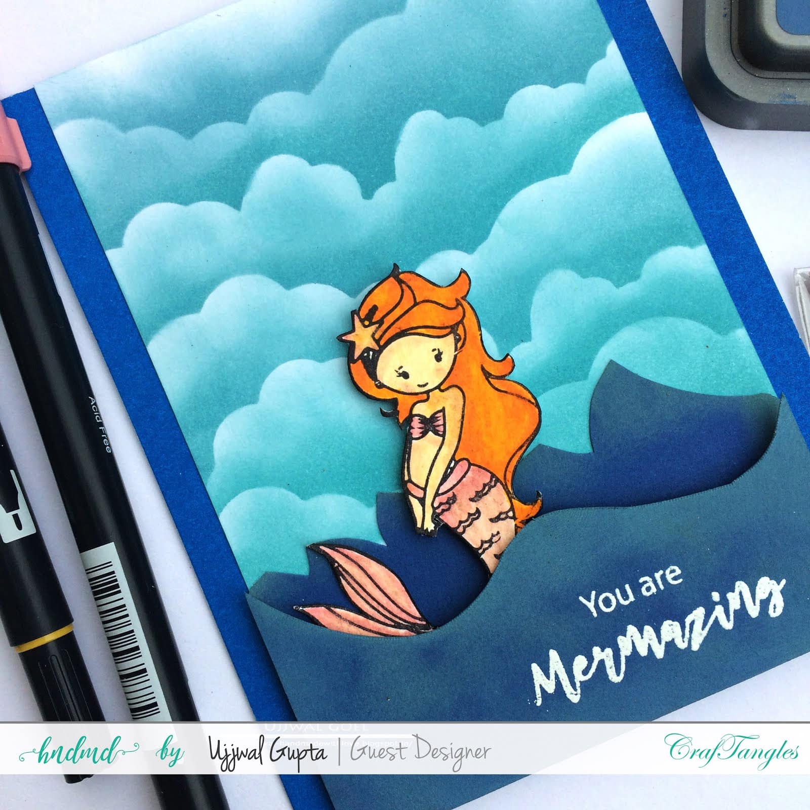 Mermaid cards with distress oxides and craftangles stencils 5