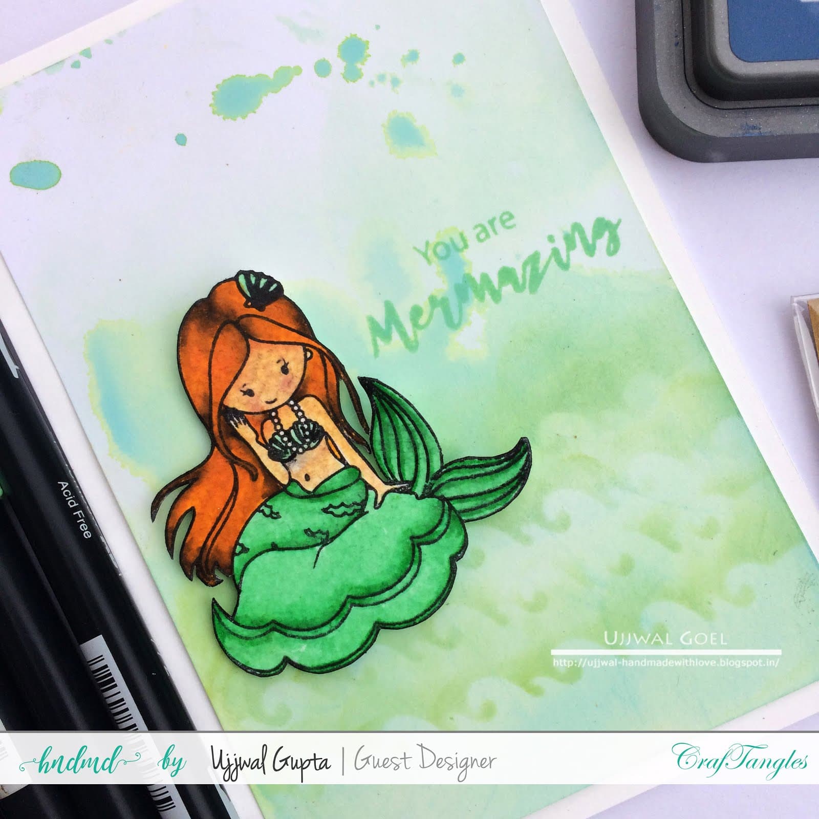 Mermaid cards with distress oxides and craftangles stencils 7