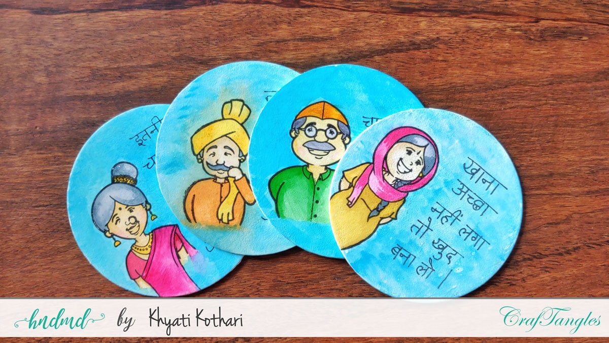 DIY Handpainted Coasters and CrafTangles liquid watercolors demo 1