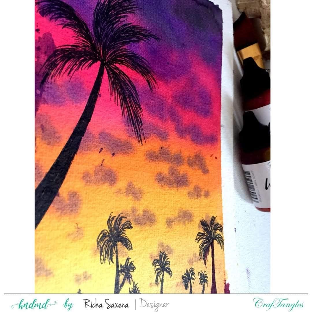 Beach Sunset watercolor tutorial using CrafTangles watercolor products by Richa 2