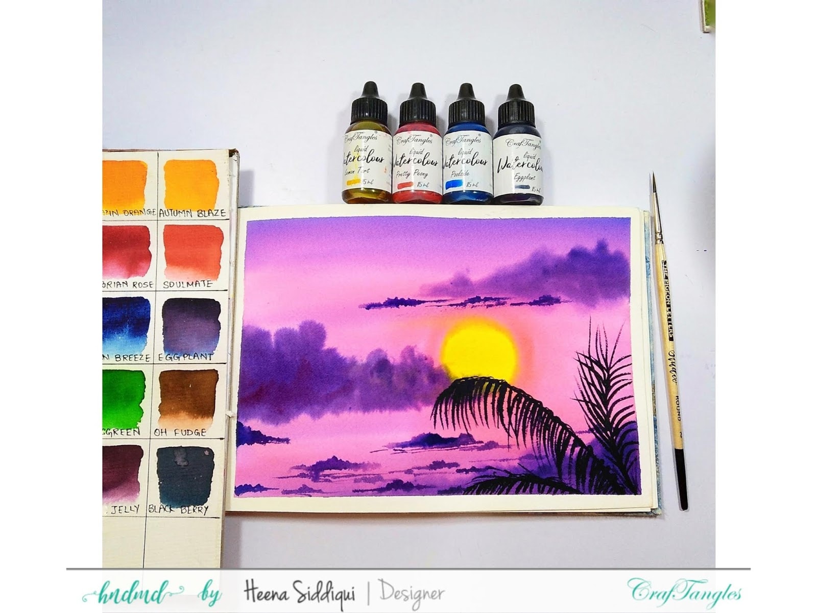 Easy Watercolor Pink Sunset using Craftangles Liquid Watercolor 9