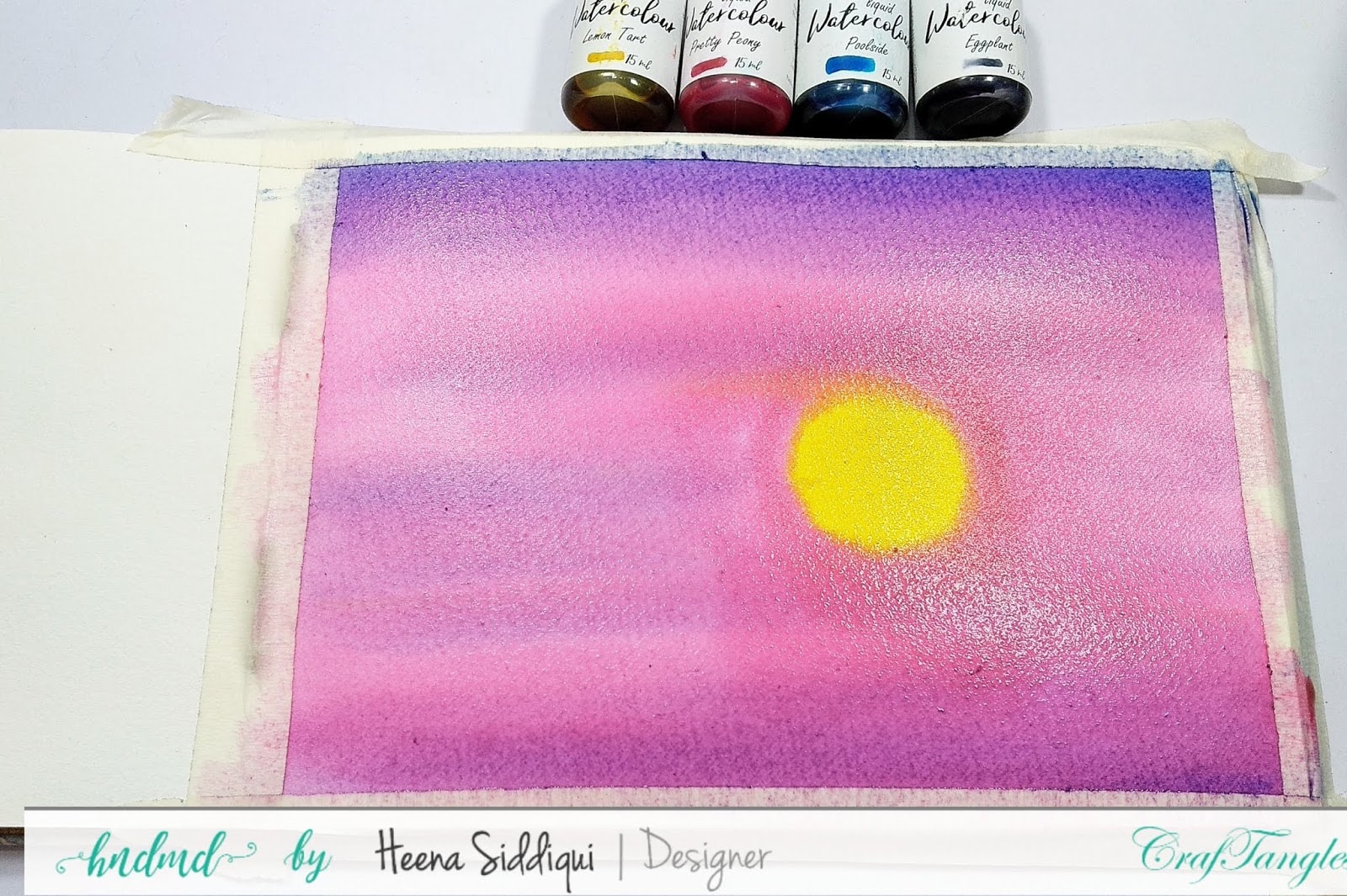 Easy Watercolor Pink Sunset using Craftangles Liquid Watercolor 4