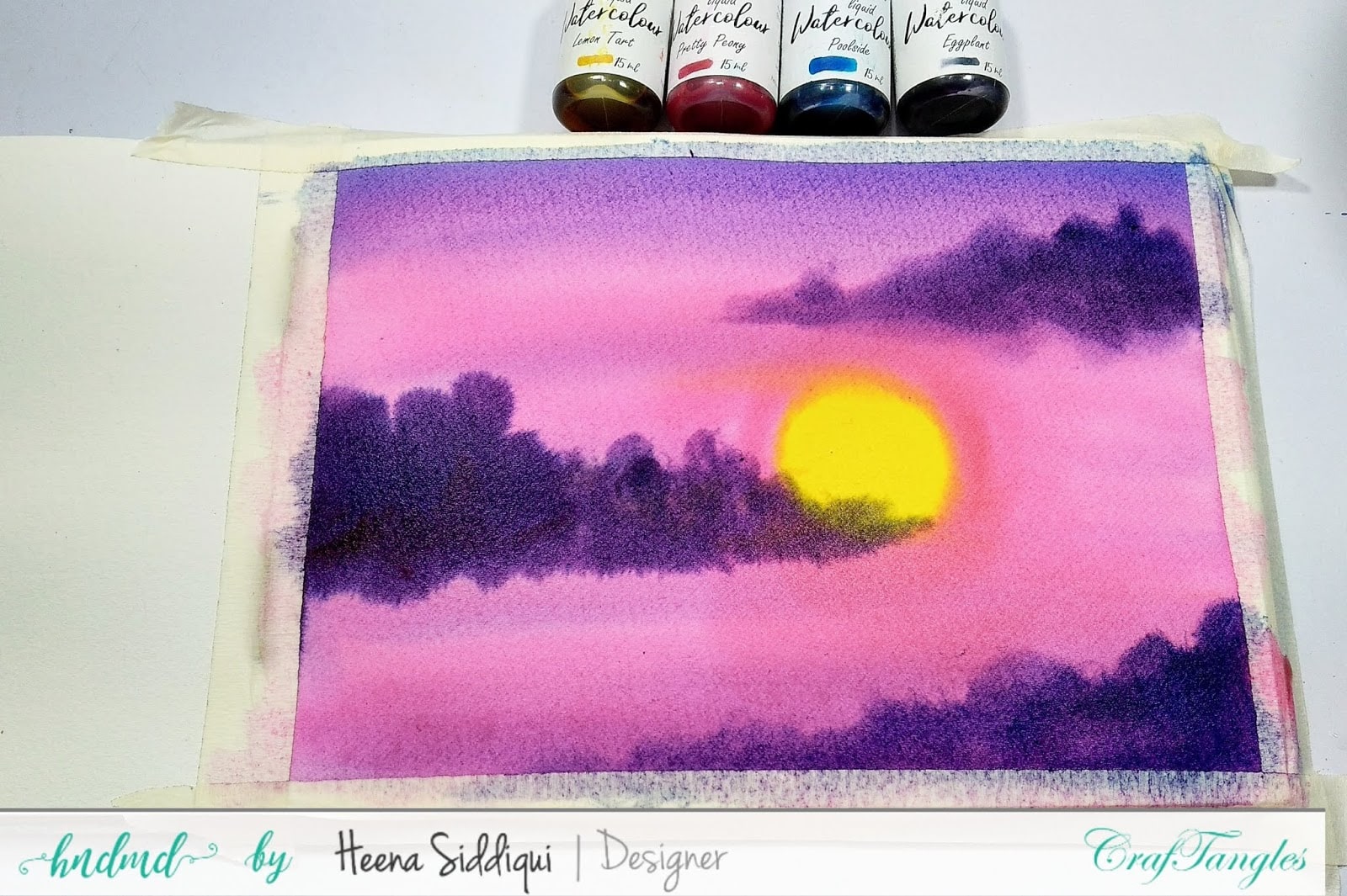 Easy Watercolor Pink Sunset using Craftangles Liquid Watercolor 5