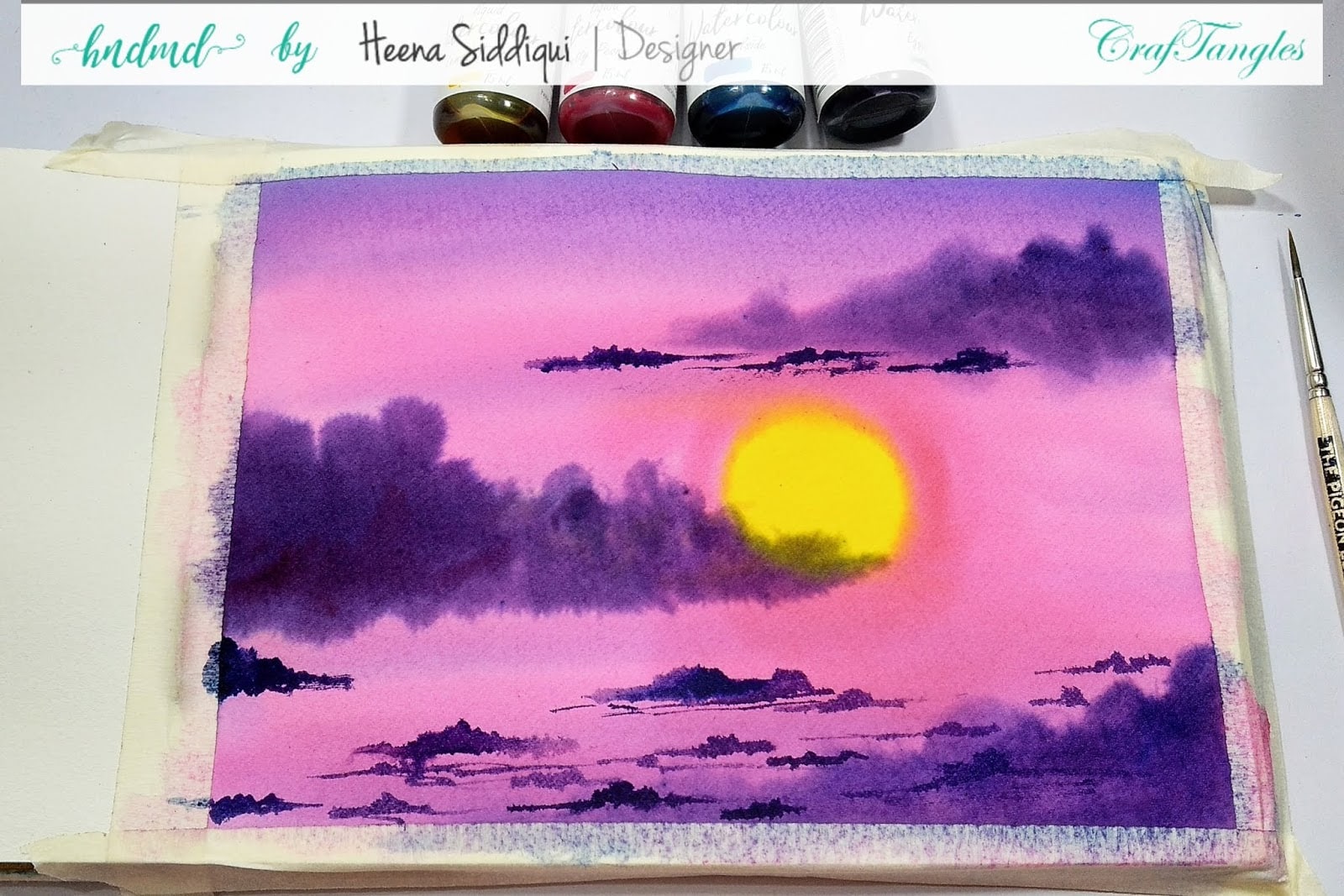 Easy Watercolor Pink Sunset using Craftangles Liquid Watercolor 6
