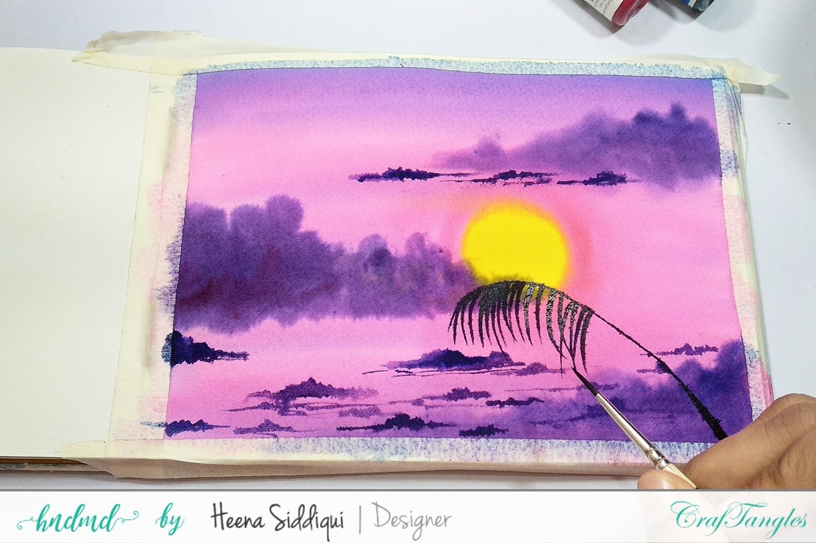 Easy Watercolor Pink Sunset using Craftangles Liquid Watercolor 7