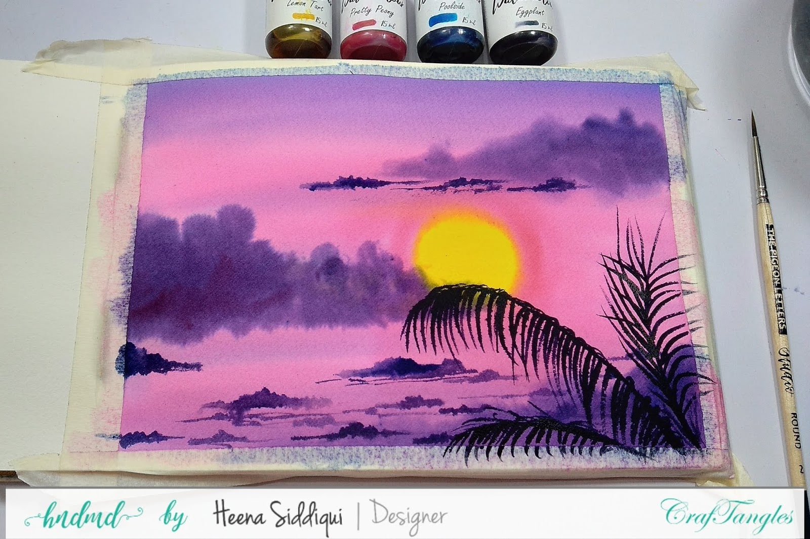 Easy Watercolor Pink Sunset using Craftangles Liquid Watercolor 8