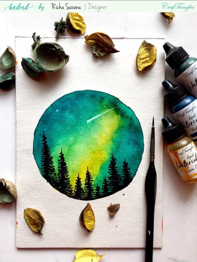 Aurora lights with liquid watercolour ink - DIY watercolouring Tutorial 3