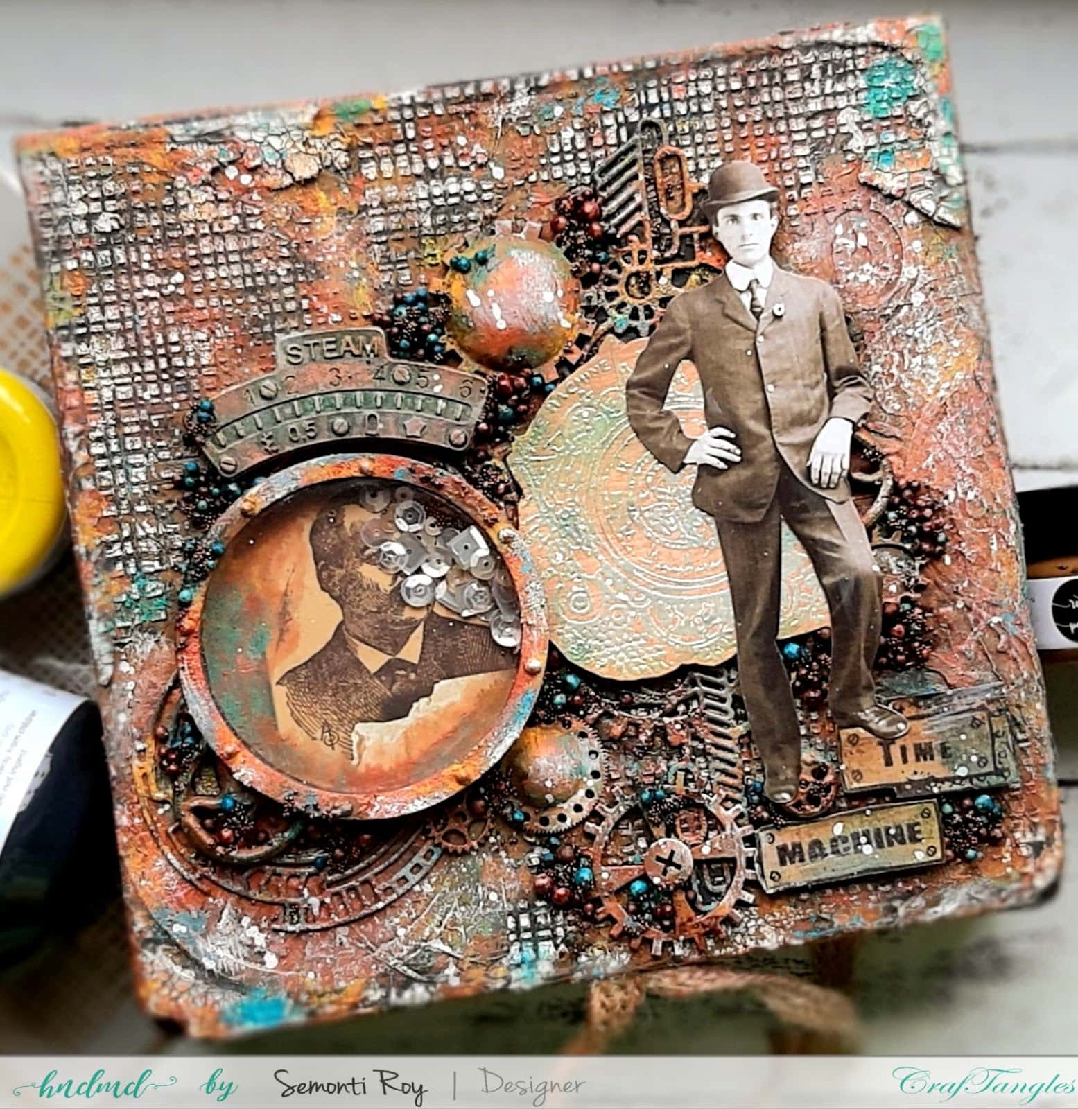 Time Machine Altered Box With Rust Effect Paste 14