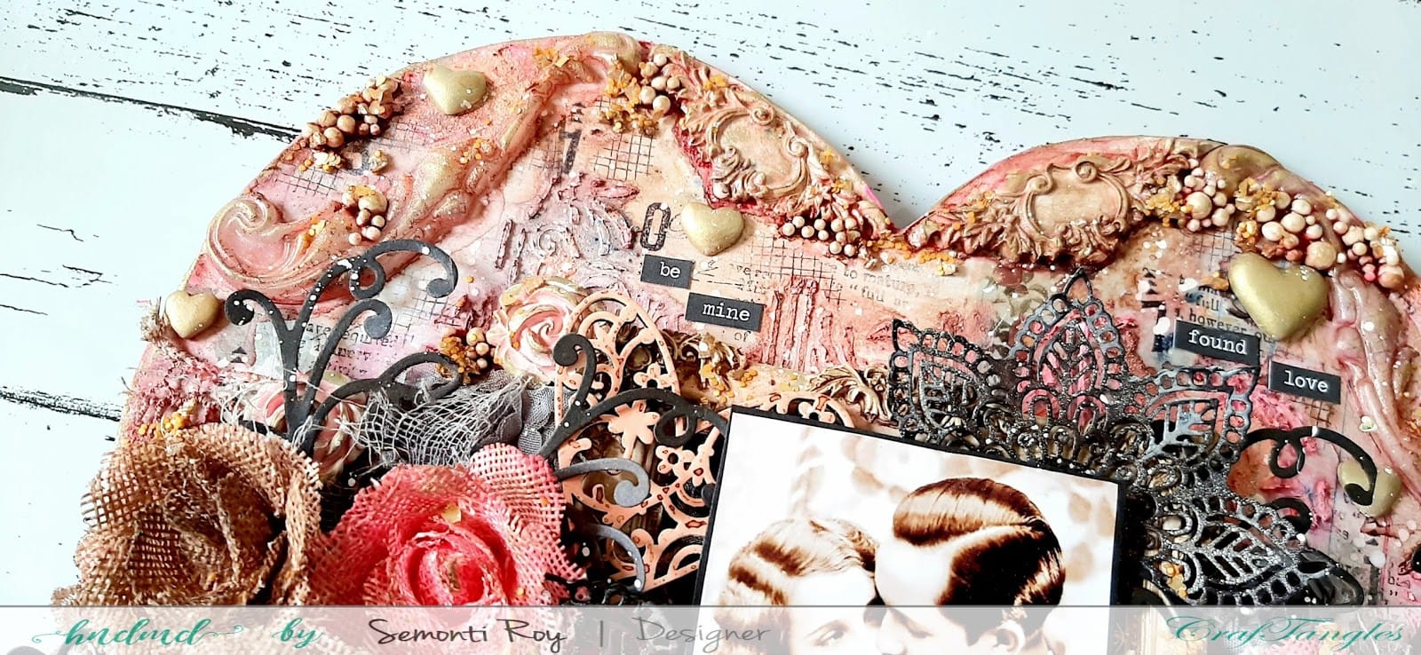 Vintage Love - A Heart Shape mixed media Layout 9